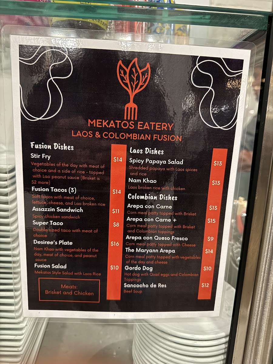 Mekatos Eatery menu board