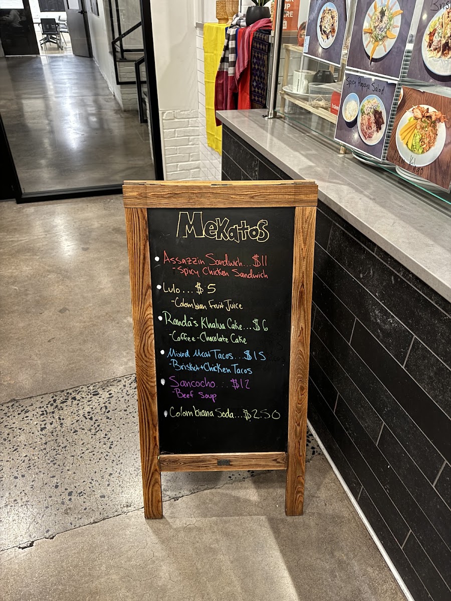 Mekatos Eatery menu board