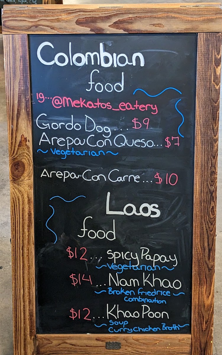 Mekatos Eatery menu board