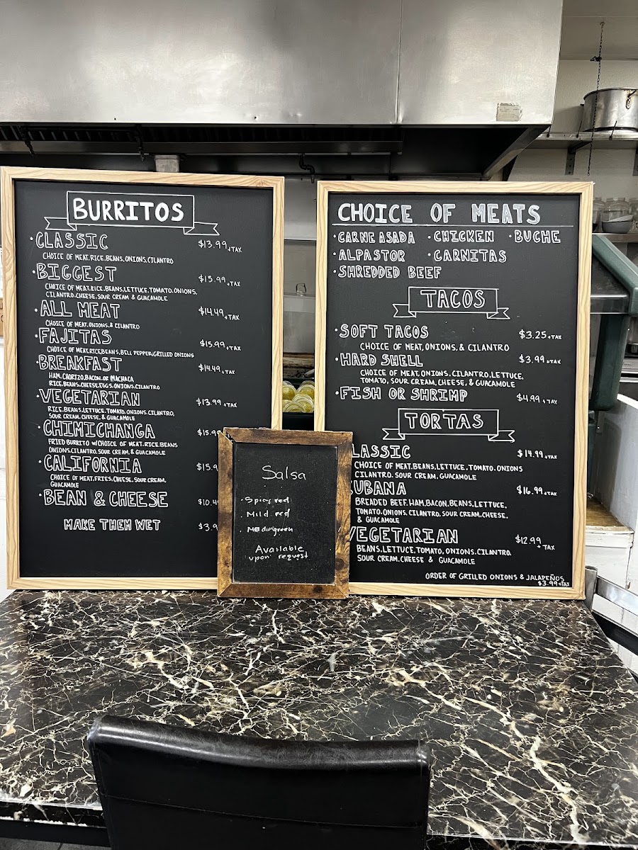 Clasico Tacos menu board