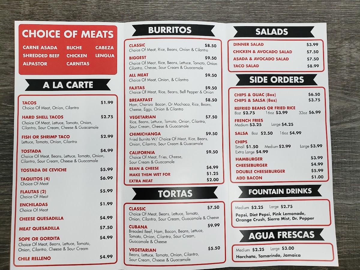 Clasico Tacos menu board