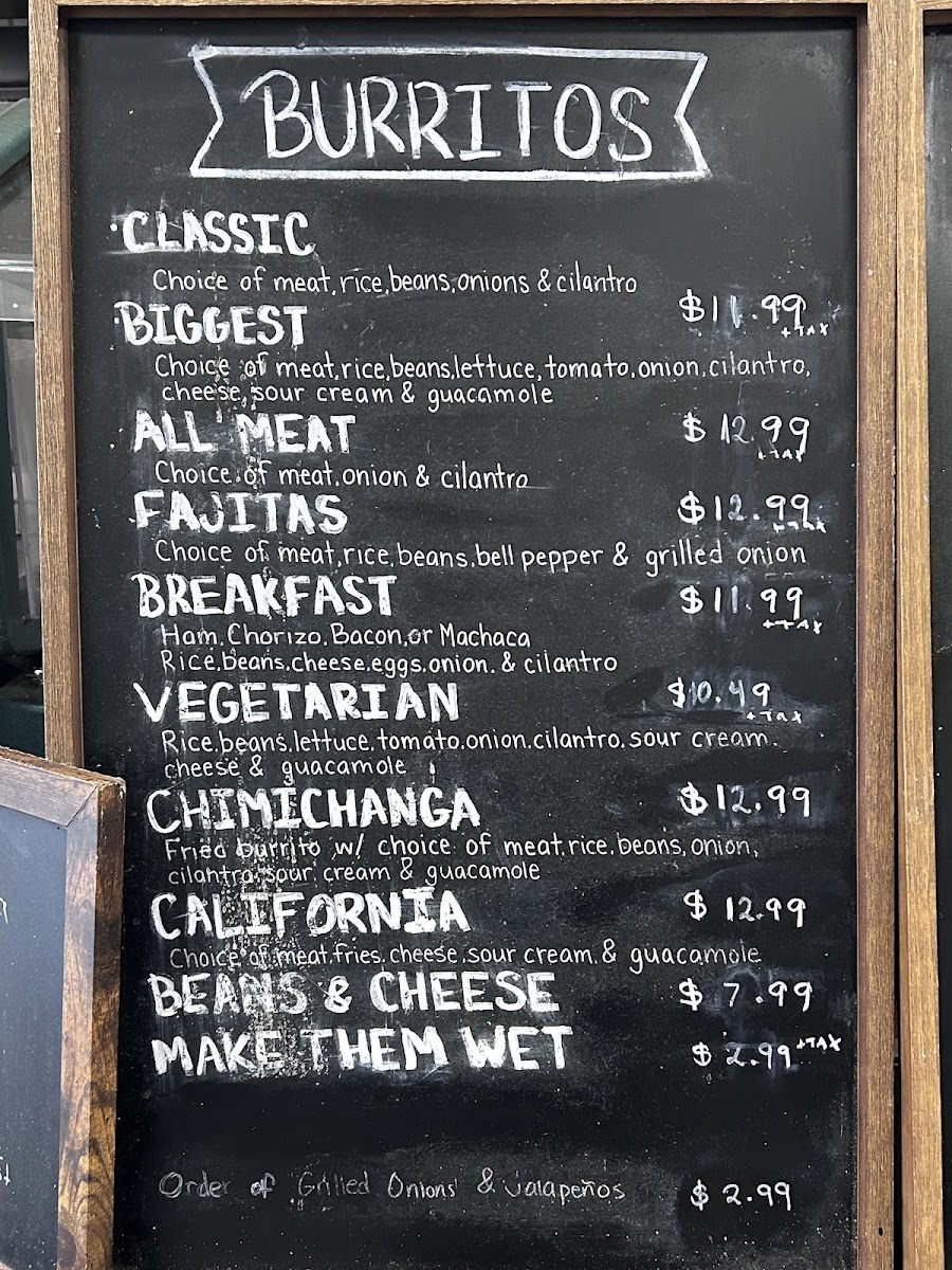 Clasico Tacos menu board