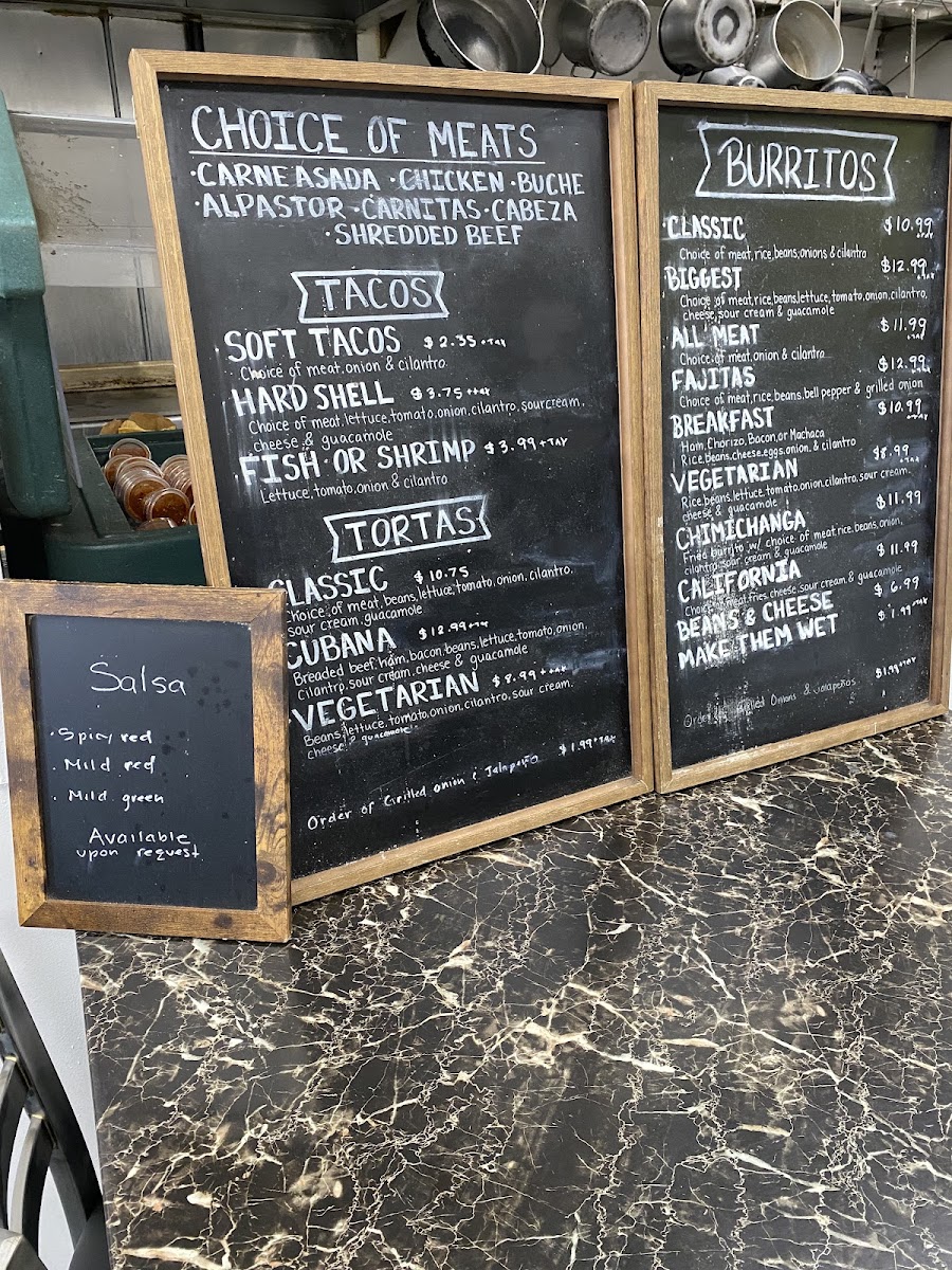 Clasico Tacos menu board