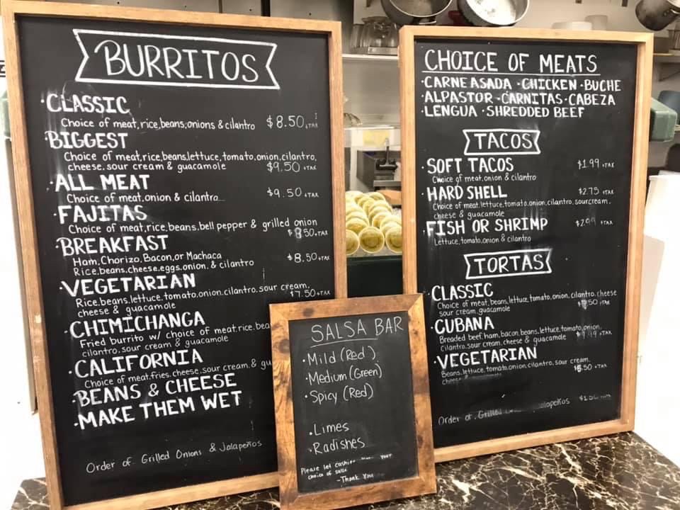 Clasico Tacos menu board