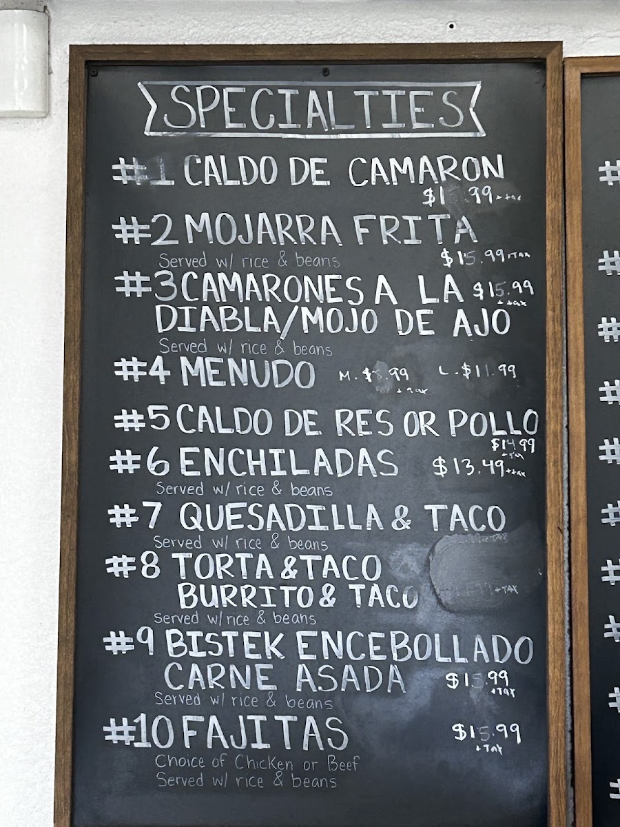 Clasico Tacos menu board