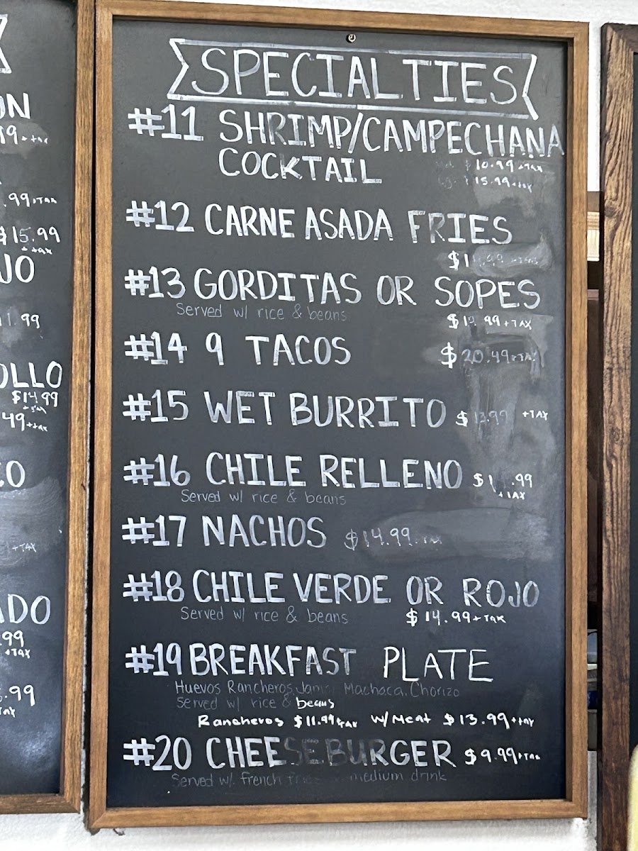 Clasico Tacos menu board