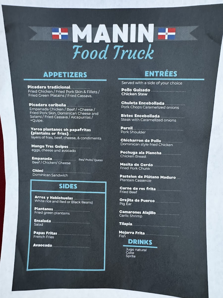 Manin Food Truck menu board