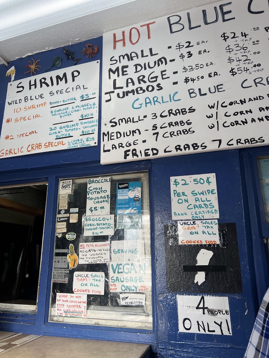 Wild Blue Seafood menu board