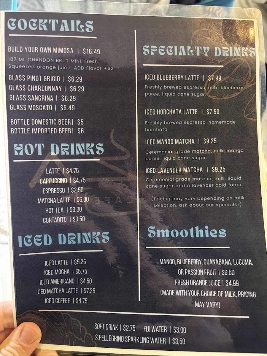 Taza cafe menu board