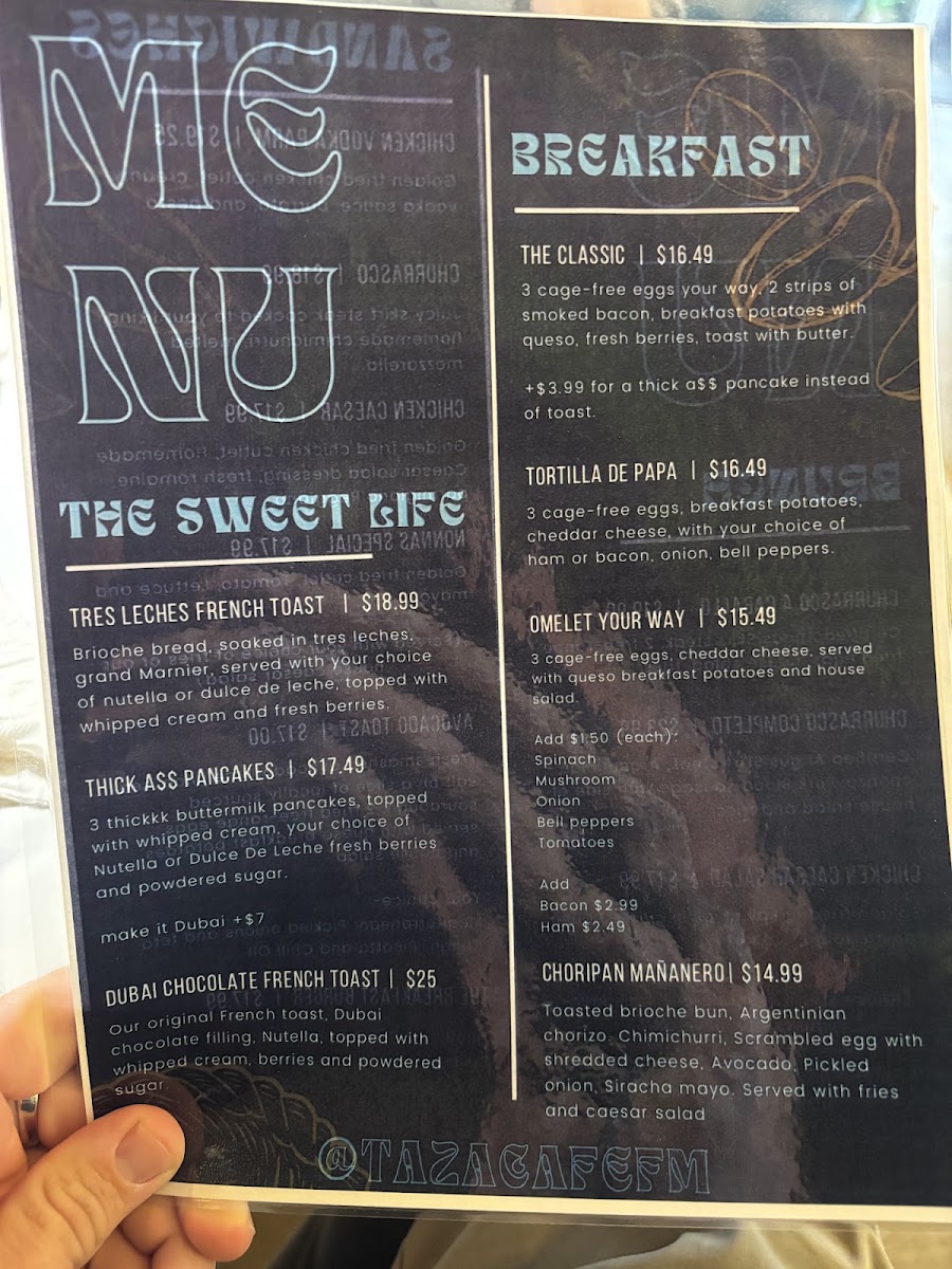 Taza cafe menu board