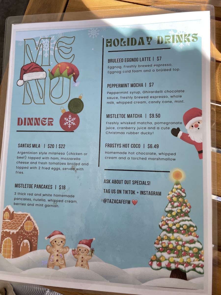 Taza cafe menu board