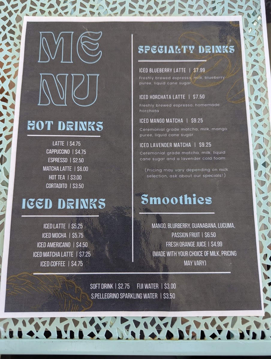 Taza cafe menu board