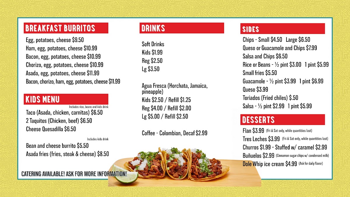 Taco Rico menu board