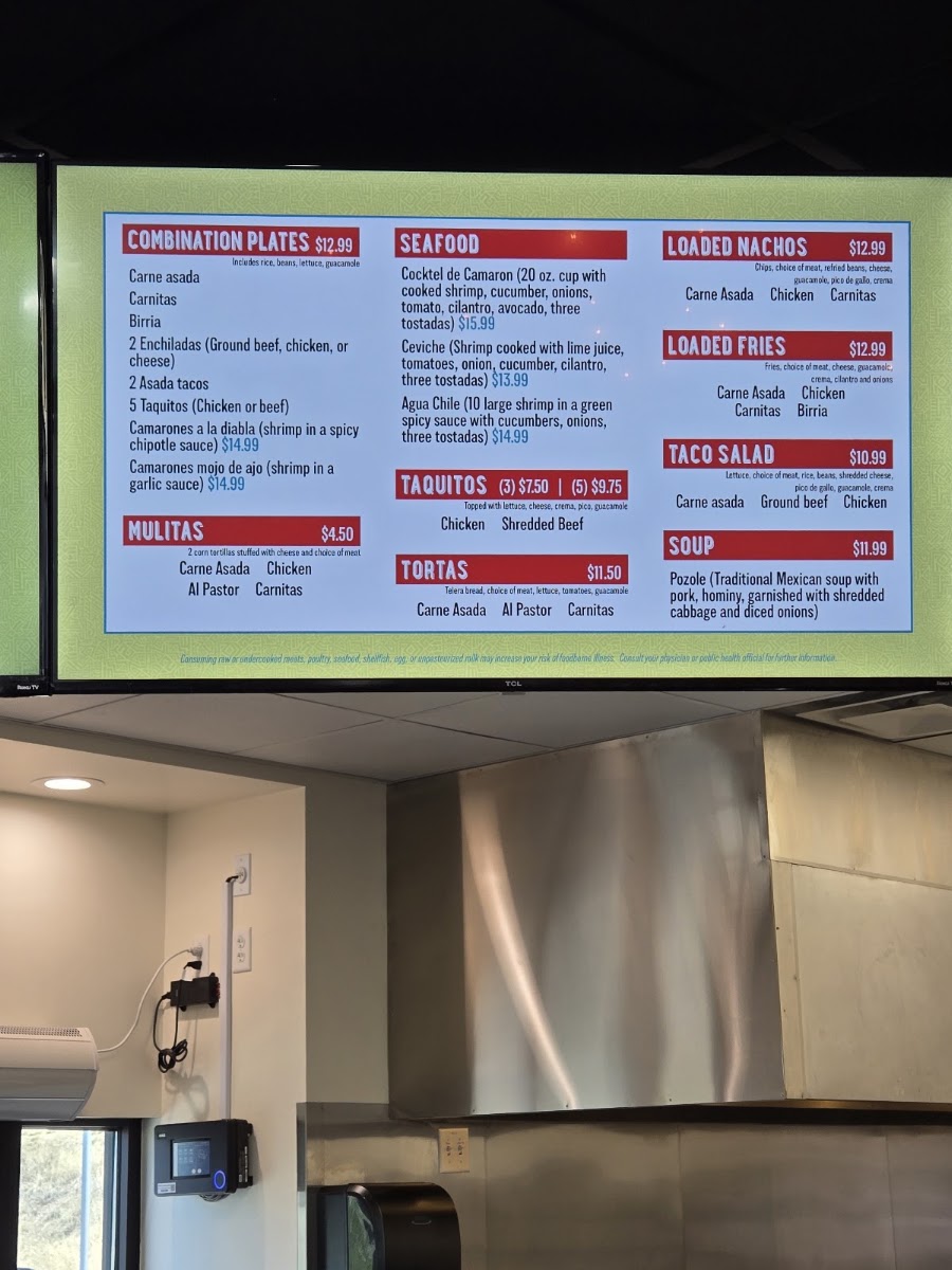 Taco Rico menu board
