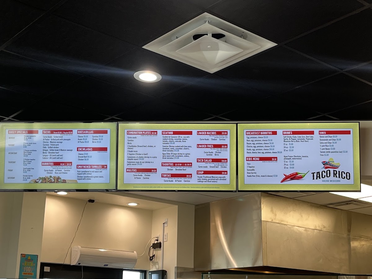 Taco Rico menu board