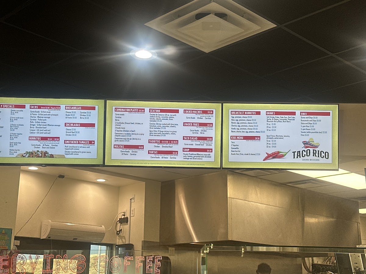 Taco Rico menu board