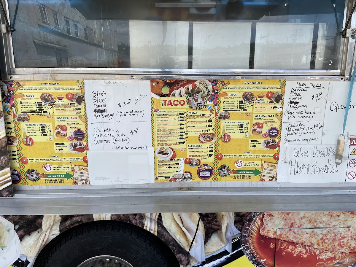 Mr. Taco menu board