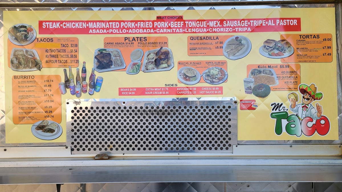 Mr. Taco menu board