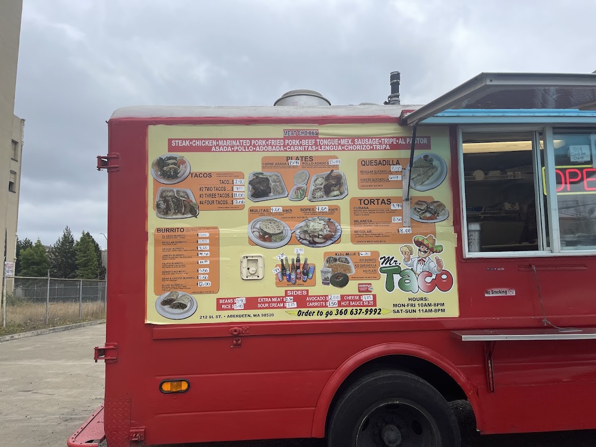 Mr. Taco menu board