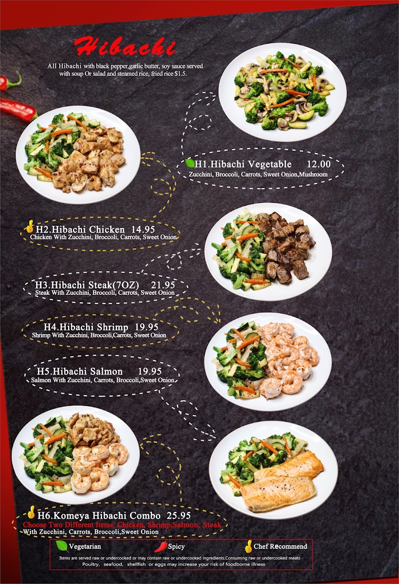 Komeya sushi and ramen menu board