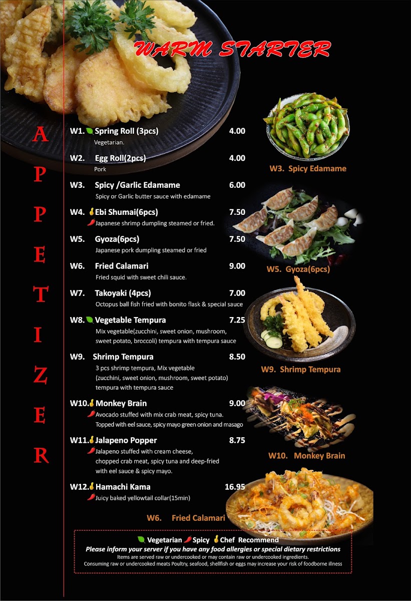 Komeya sushi and ramen menu board