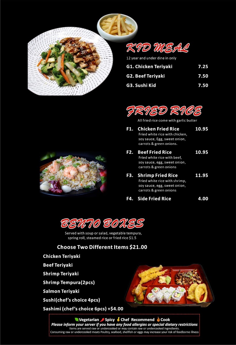 Komeya sushi and ramen menu board