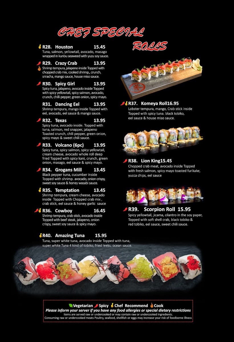 Komeya sushi and ramen menu board