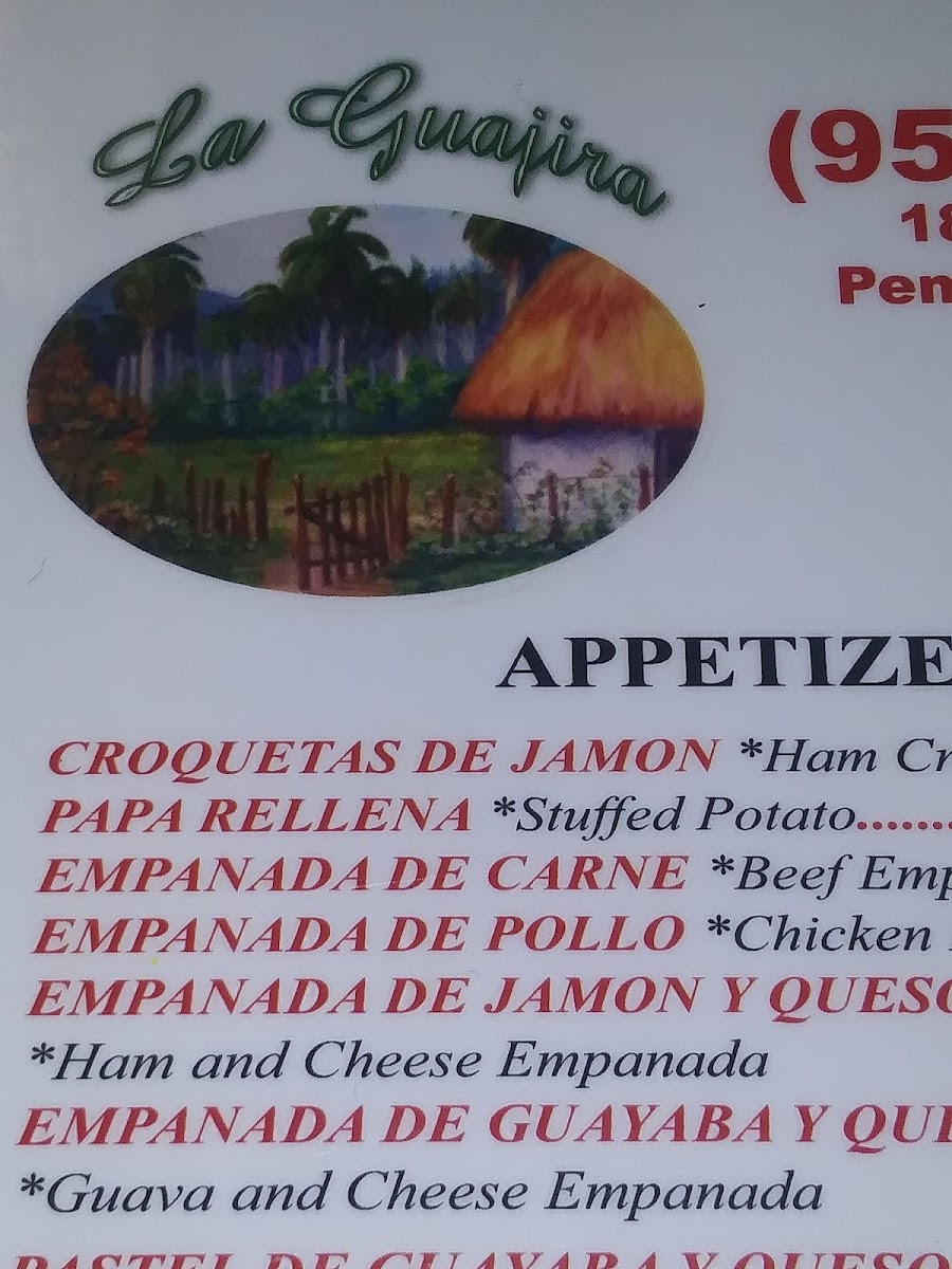 Cafetería cubana La Guajira menu board