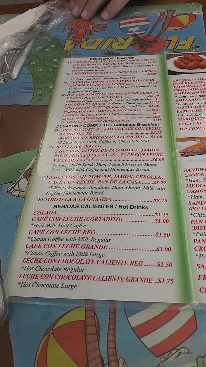 Cafetería cubana La Guajira menu board