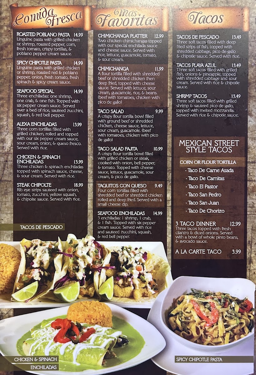 El Charro of Iola menu board