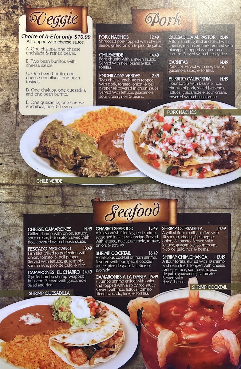 El Charro of Iola menu board