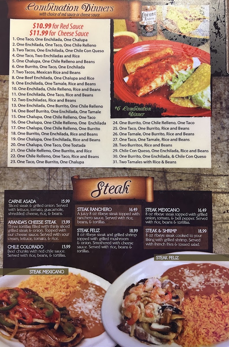 El Charro of Iola menu board