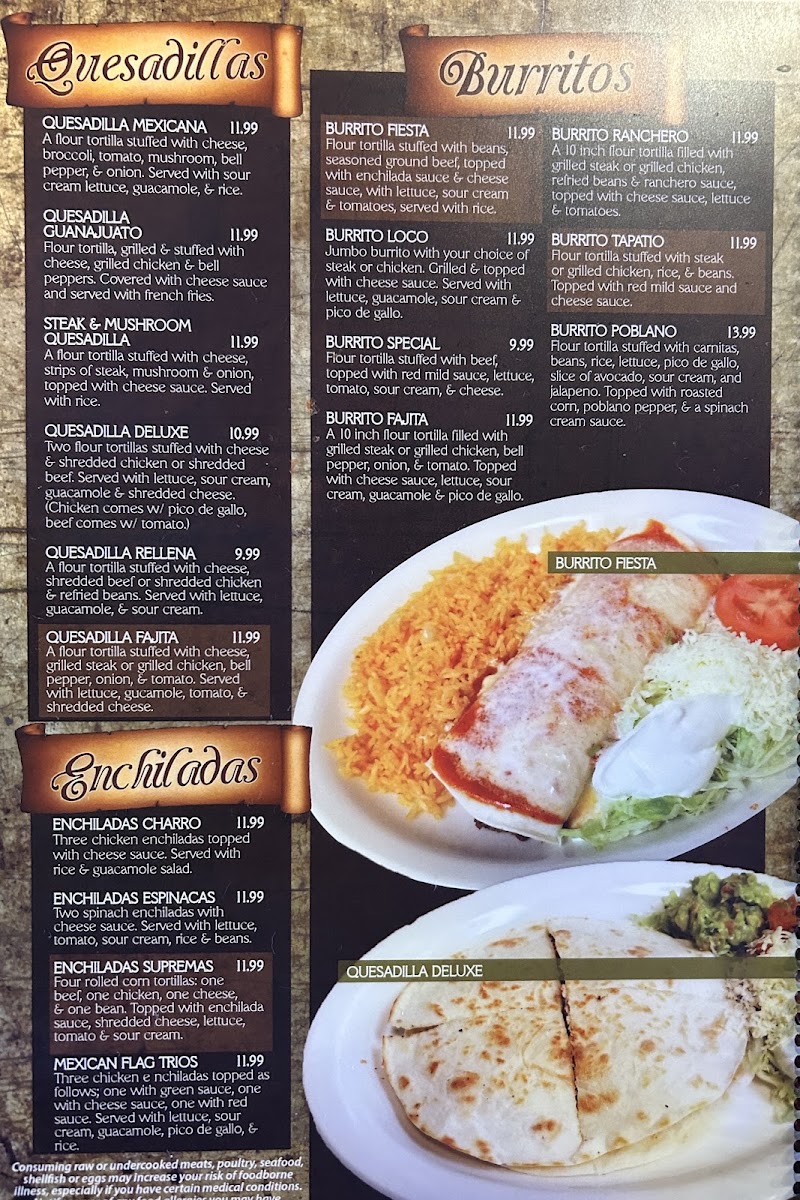 El Charro of Iola menu board