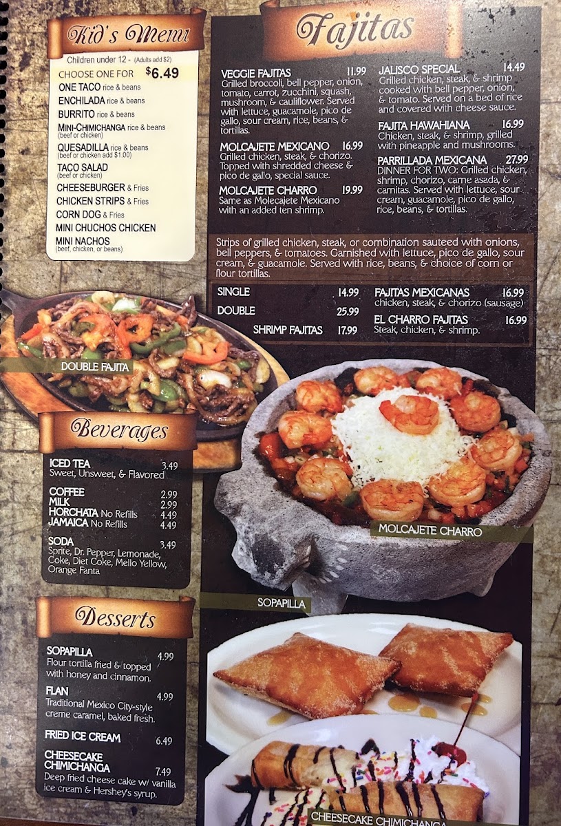 El Charro of Iola menu board