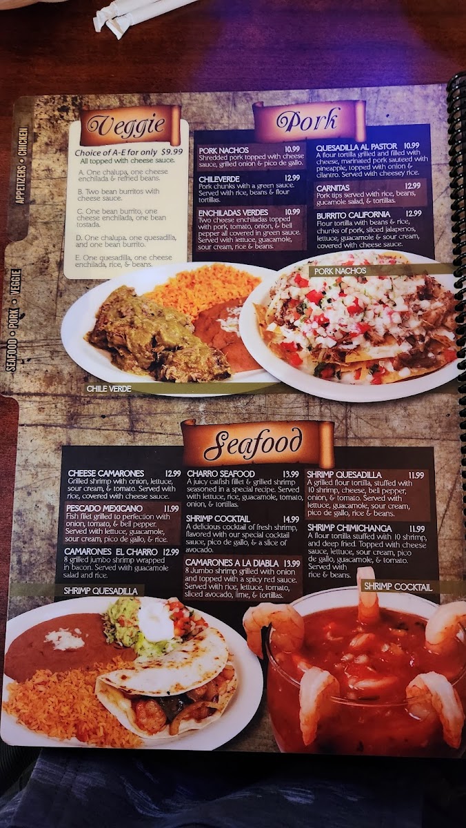 El Charro of Iola menu board
