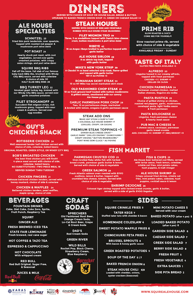 Squire Ale House menu board