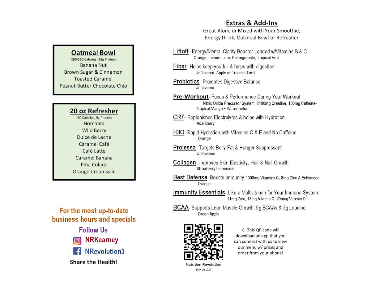 Nutrition Revolution Kearney menu board