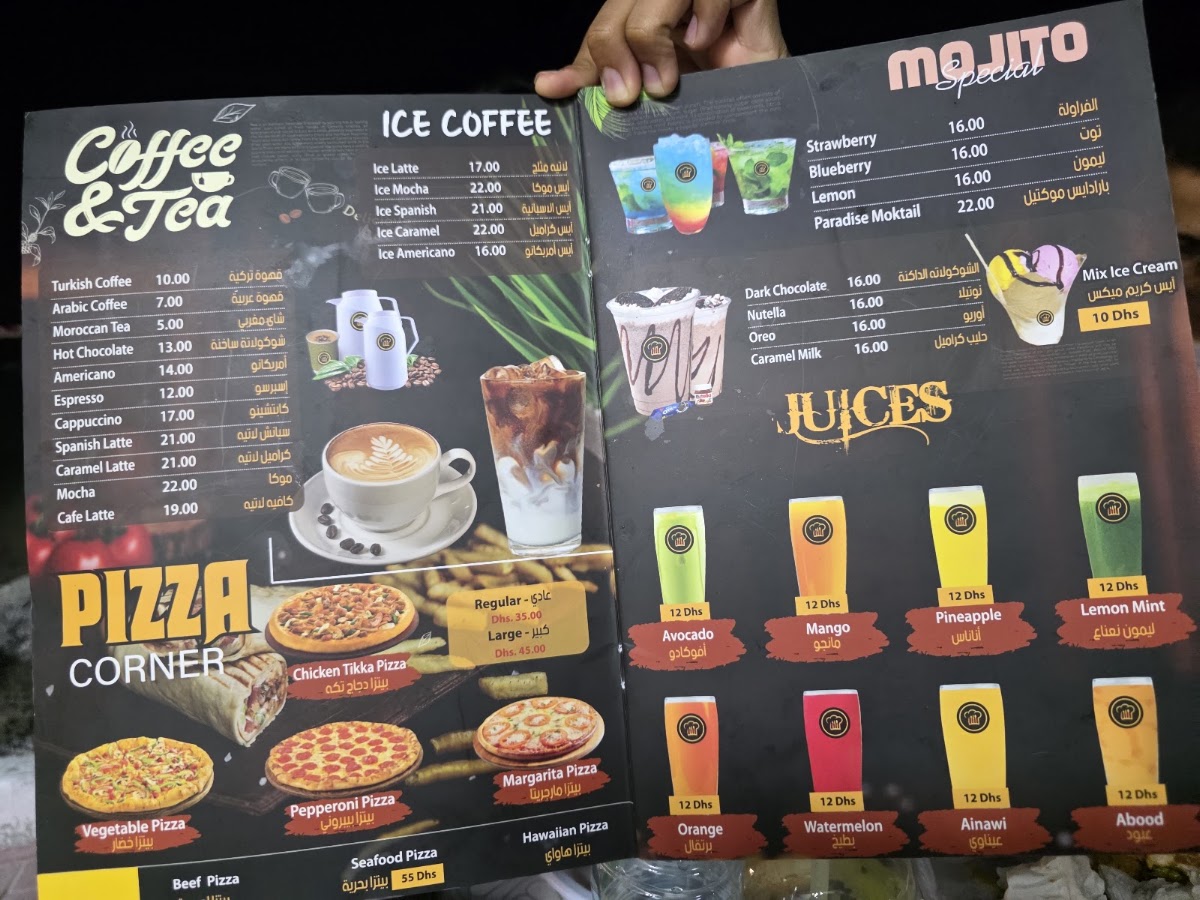 Arak Cafe & Restaurant menu board