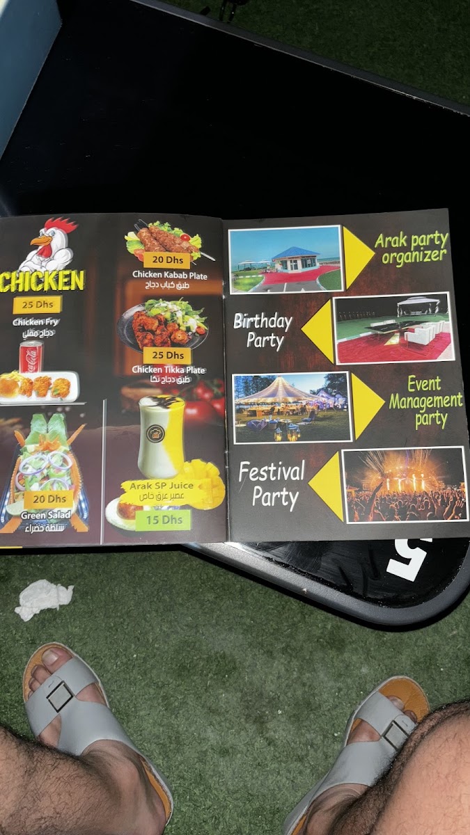 Arak Cafe & Restaurant menu board