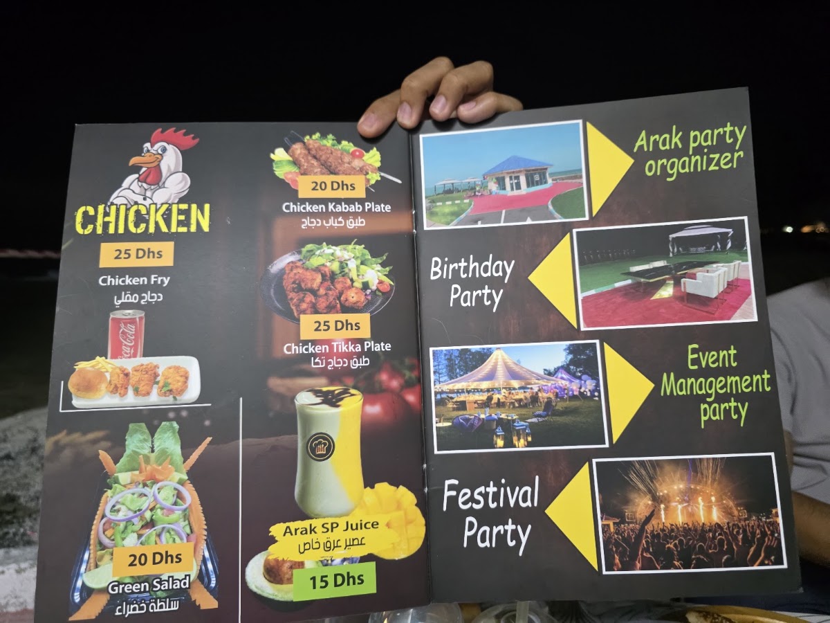 Arak Cafe & Restaurant menu board