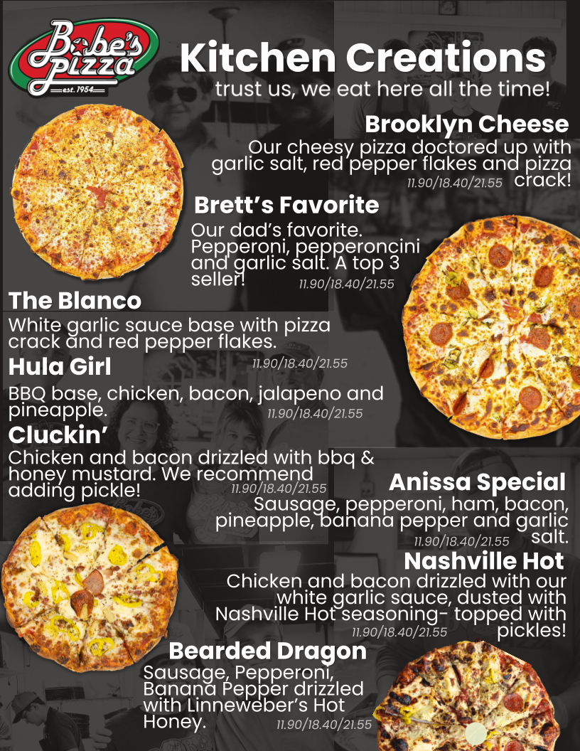 Bobe's Pizza & Ginger Ale's Charleston, IL menu board