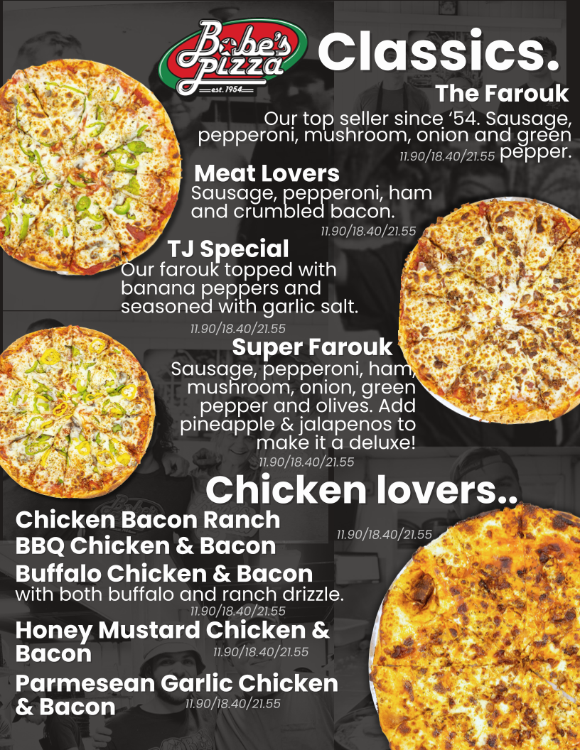 Bobe's Pizza & Ginger Ale's Charleston, IL menu board
