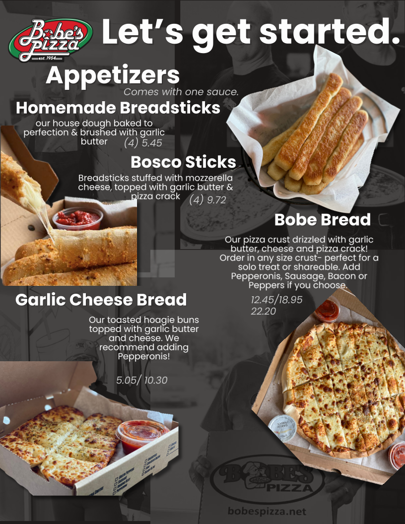 Bobe's Pizza & Ginger Ale's Charleston, IL menu board