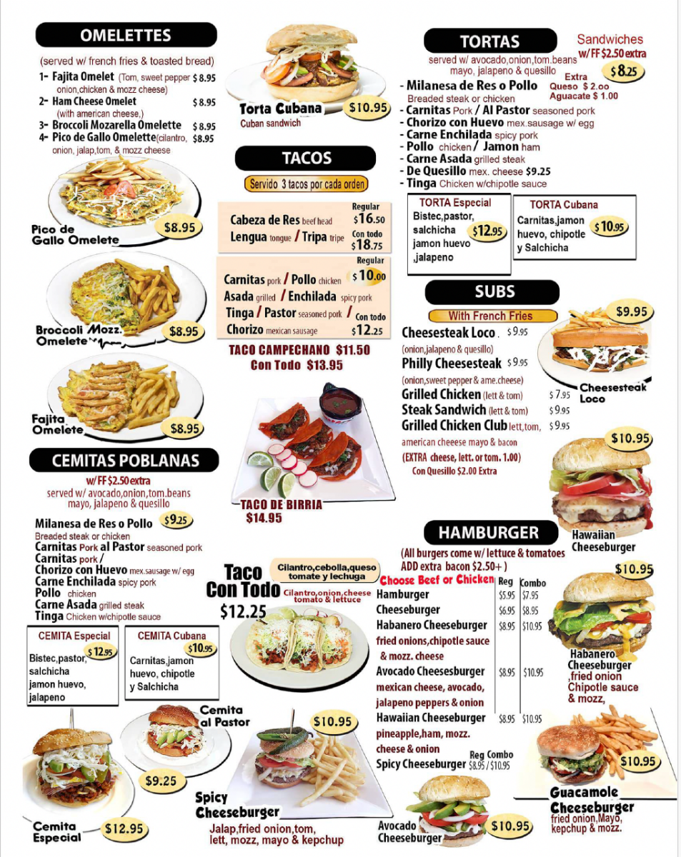 Habanero Authentic Mexican Food menu board