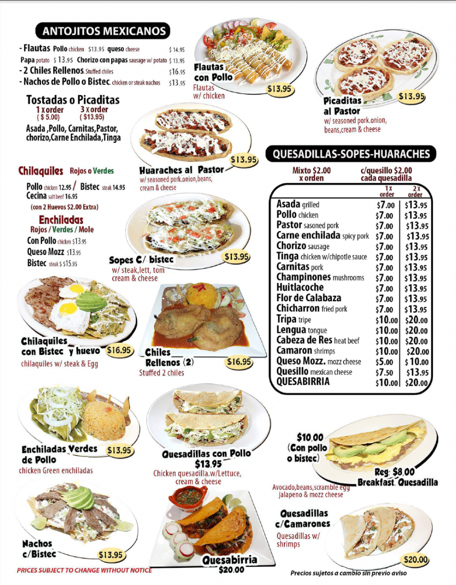 Habanero Authentic Mexican Food menu board