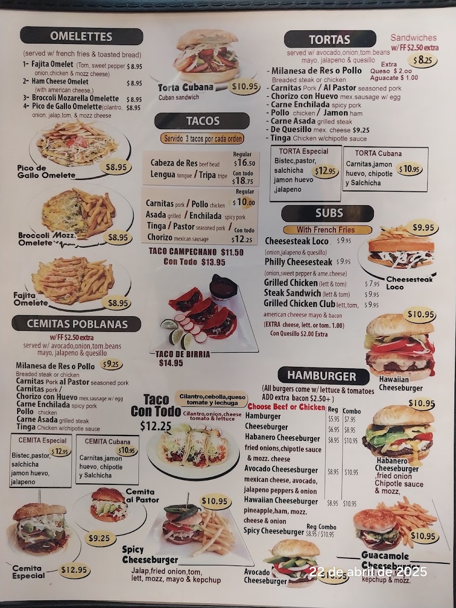 Habanero Authentic Mexican Food menu board