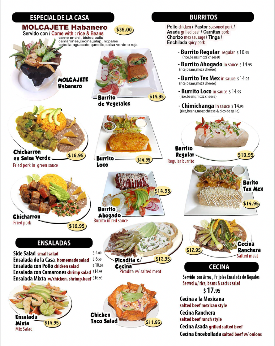 Habanero Authentic Mexican Food menu board