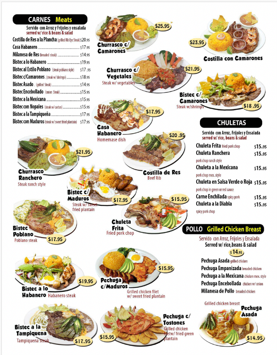 Habanero Authentic Mexican Food menu board