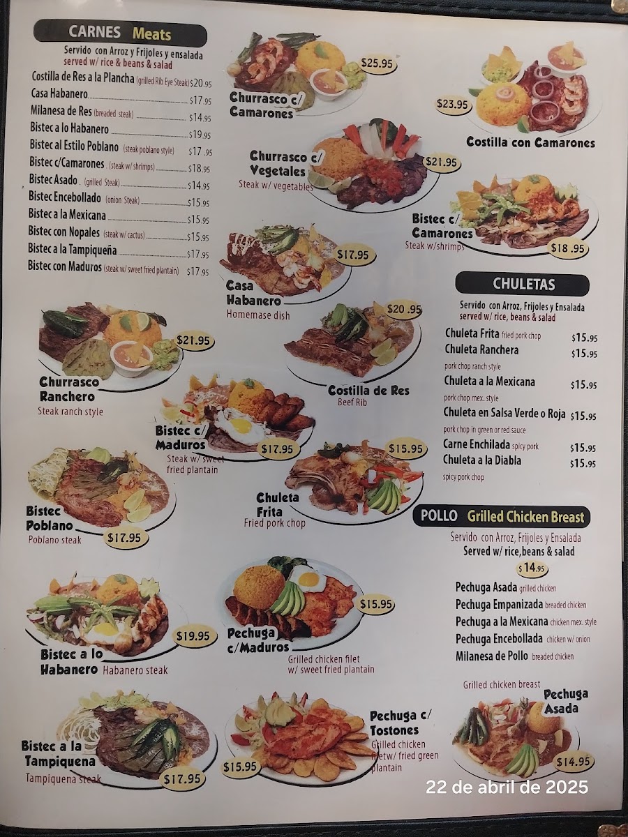 Habanero Authentic Mexican Food menu board