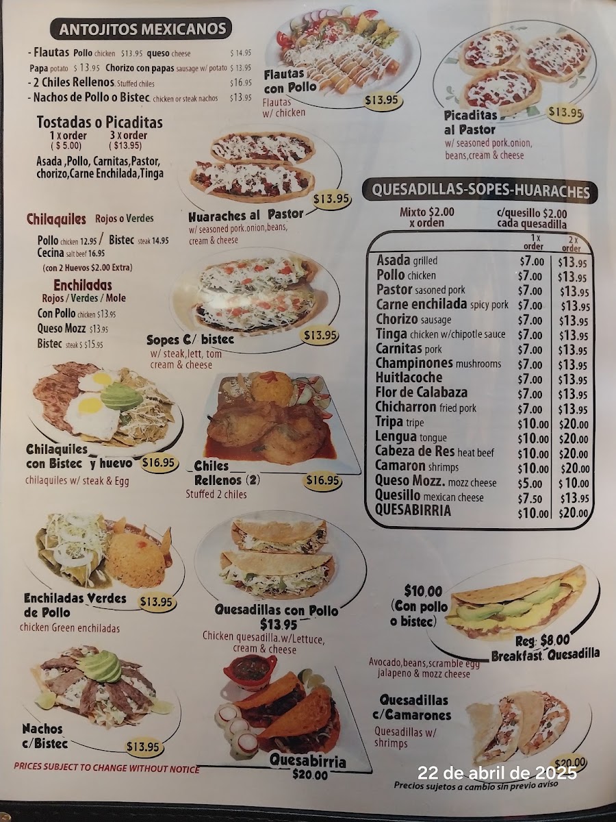 Habanero Authentic Mexican Food menu board